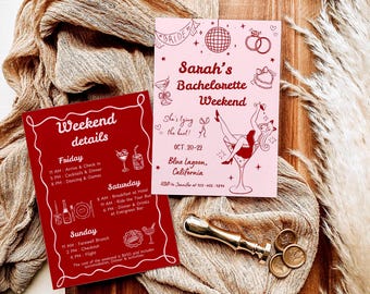 Hand-Drawn Bachelorette Itinerary Invitation: Retro Hens Party (Digital)
