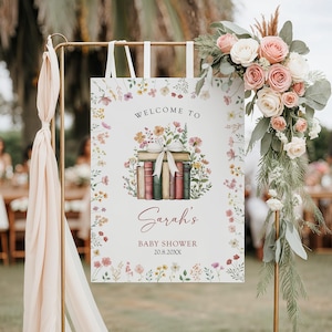 Storybook Baby Shower Welcome Sign,A New Chapter Begins Baby Shower Welcome Sign Poster,Gender Neutral,Floral Storybook Wildflower,Printable