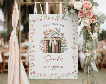 Storybook Baby Shower Welcome Sign,A New Chapter Begins Baby Shower Welcome Sign Poster,Gender Neutral,Floral Storybook Wildflower,Printable