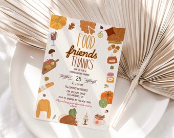 Thanksgiving-Einladung, EDITIERBARE Friendsgiving-Einladung, Thanksgiving-Feiertagsessen einladen, Let's Give Thanks Einladung Digital Invite