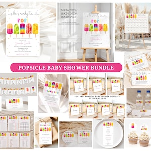 Popsicle Baby Shower Bundle,EDITABLE She&#39;s Ready to Pop Baby Shower Invite Bundle,Popsicle Baby Shower Pack,Ready to Pop Summer Baby Shower