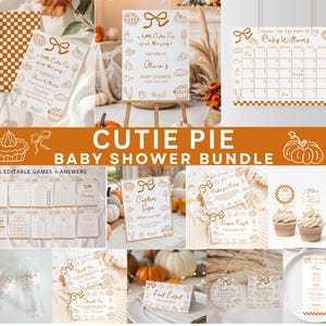 Cutie Pie babyshower uitnodigingsbundel, handgetekende cutie taart babyshower uitnodigen, herfst babyshower, decor taart babyshower, herfst babyshower