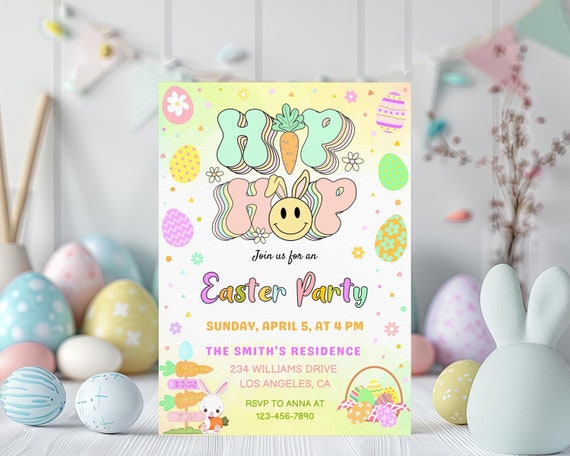 Easter egg Hunt Invitation, EDITABLE Easter Party Invite, Easter Party Invitation, Easter Bunny Invite, Gold Easter Egg, Instant Download
