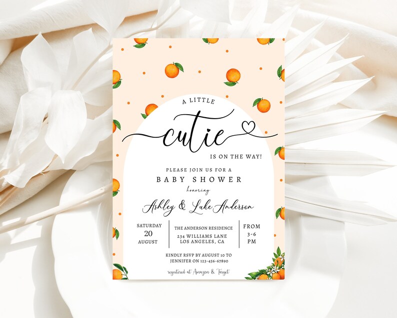 Editable A Little Cutie is on the Way Baby Shower Invitation,orange