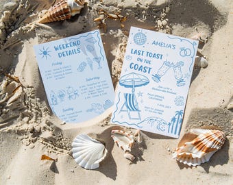 Beach Bachelorette Party Weekend Events Itinerary Invitation Template, Last Toast On The Coast Bachelorette Weekend Party Invite,EDITABLE