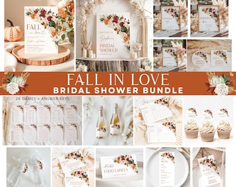 Fall in Love Bridal Shower Bundle,Floral Fall Pumpkin Bridal Shower Invitation, Fall Bridal Shower, Bridal Shower Decor, Editable Template