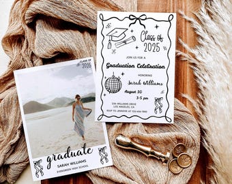 Doodle Style Graduation Invitation Template,EDITABLE Senior Graduation Announcement, Graduation Party Template, Hand Drawn Graduation