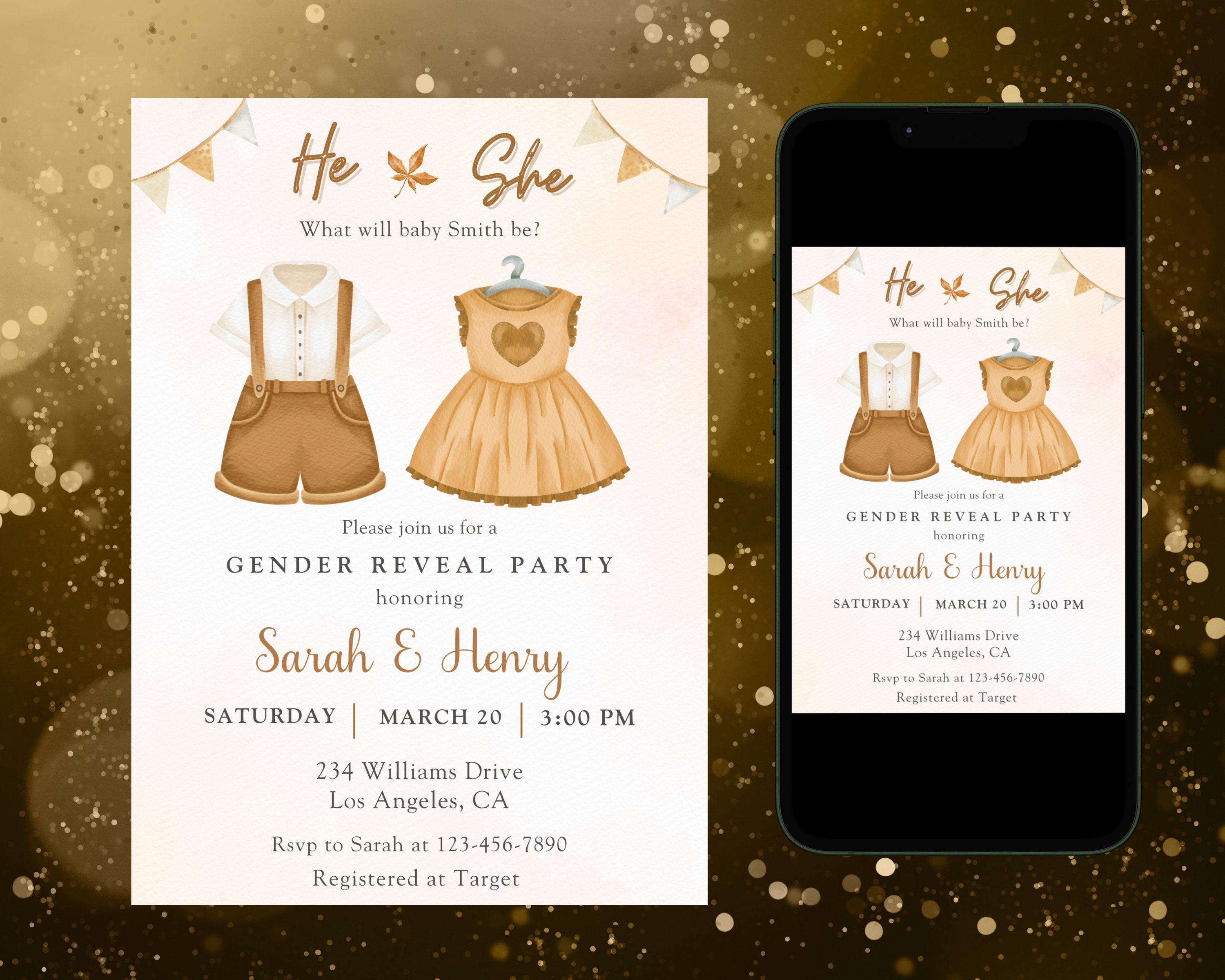 Boho Neutral Gender Reveal Invitation,editable He or She Gender Reveal ...