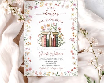 Storybook Bridal Shower Invitation:Floral Book Theme,New Chapter Begins Bridal Shower Invite,Vintage Book ThemE BridalShower Invite,EDITABLE