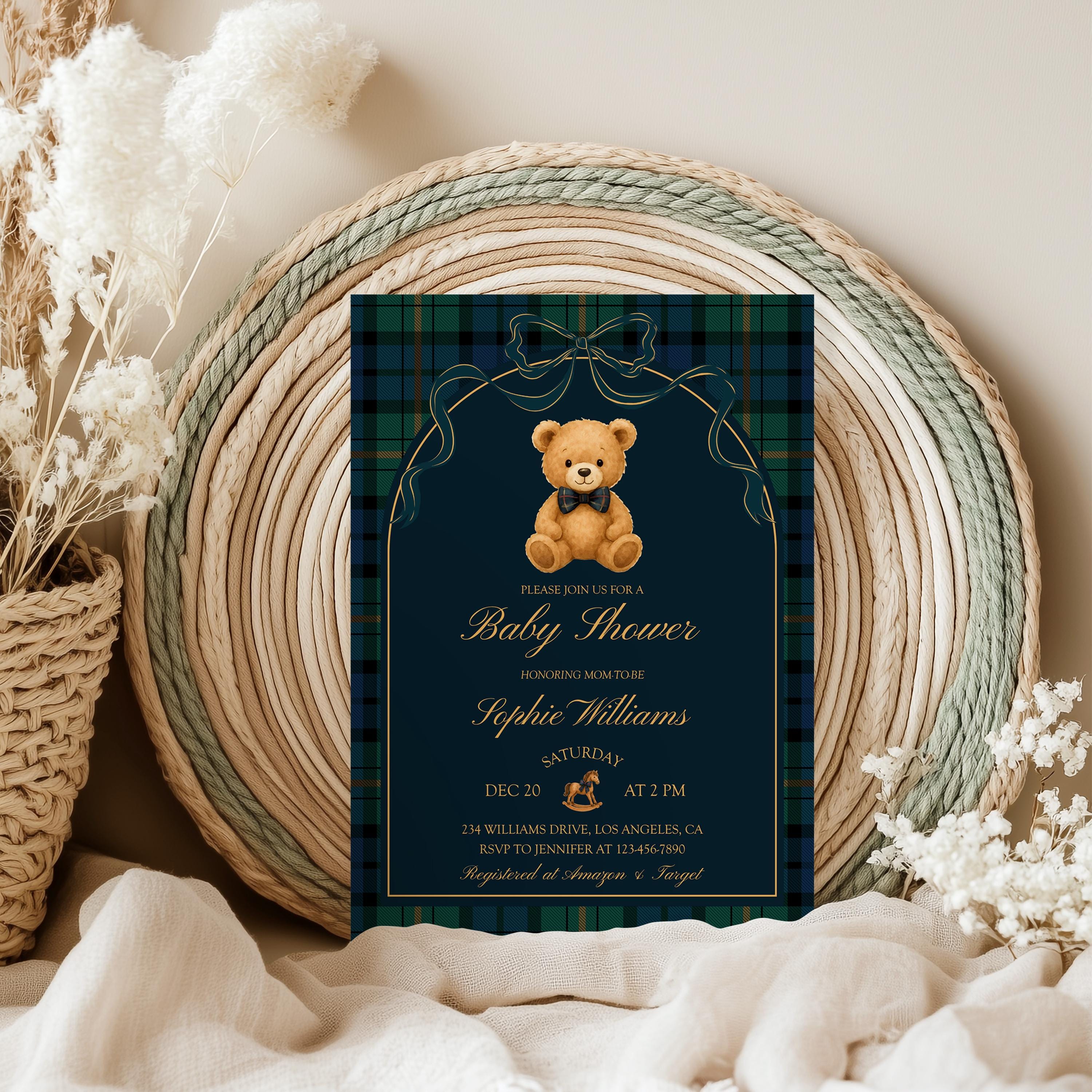 Polo Teddy Bear Baby Shower Invitation Set,editable Vintage Luxury Polo ...
