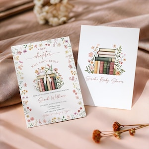 Storybook Baby Shower Invitation: Wildflower Books,A New Chapter is About To Begin Invitation,Gender Neutral Baby Shower,EDITABLE Template