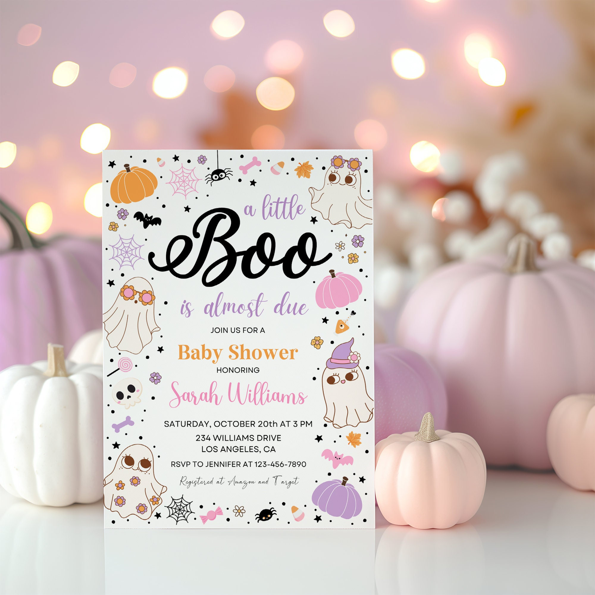 A Little Boo is almost due Halloween Baby Shower Invitation,EDITABLE Boy Girl Pink Halloween BabyShower Invite,Cute Ghost Babyshower Digital