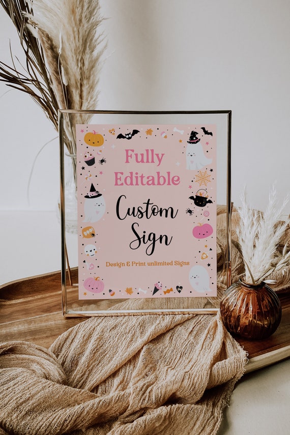 Fully Editable Spooky One Pink Halloween Ghost Custom Sign Cute Pink Ghost Spooky Party Sign Spooktacular Halloween Birthday Decor