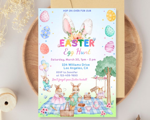 Easter egg Hunt Invitation, EDITABLE Easter Party Invite, Easter Party Invitation, Easter Bunny Invite, Gold Easter Egg, Instant Download