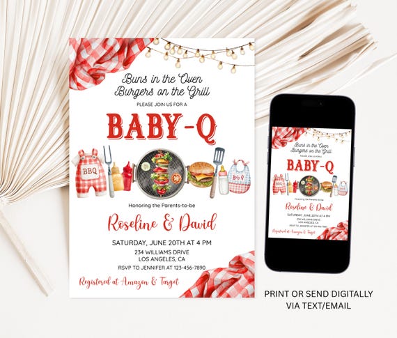 Baby-Q Baby Shower Invitation Template, BBQ Baby Shower Invitation Template, Cookout Baby-Q Baby Shower Invitation Template, Baby-Q Invite