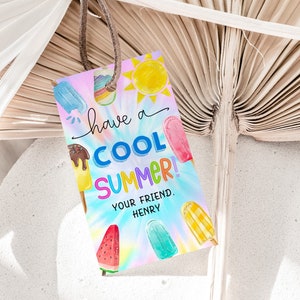 Étiquettes-cadeaux de fin d'année scolaire, étiquette de cadeau soleil d'été au frais, enseignant merci dernier jour d'école camarade de classe préscolaire modifiable imprimable