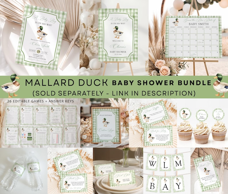 Baby Boy Mallard Duck Baby Shower Invitation, Duck Baby Shower Invite, Editable Boy Hunting Duck Baby Shower Invite Canva Template,Printable image 2