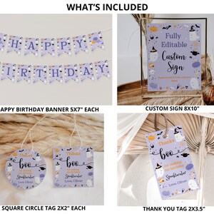 以下が含まれることがあります： ハロウィーンをテーマにしたパーティーデコレーションのセット。 「Happy Birthday」のバナー、カスタムサイン、タグが含まれています。 バナーは12.7x17.8cm、サインは20.3x25.4cm、タグは5.1x5.1cmと5.1x8.9cmです。 テキストには「Thanks boo」が含まれています。