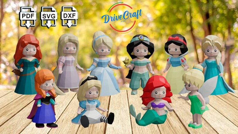 Pack 10 Princesses Papercraft Template, 3D Paper Craft SVG DXF PDF ...