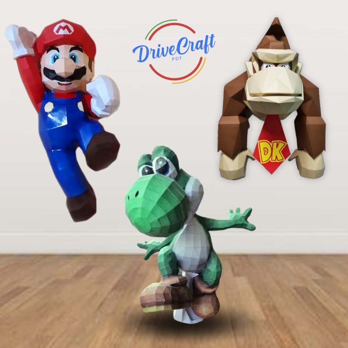 Papercraft Mario Bros, Yoshi, Donkey Kong Pack Template PDF, SVG, DXF, Origami, Decoration, Art