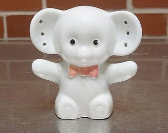 Vintage White Mouse Figurine Earring Holder Retro Ceramic Pink Bowtie