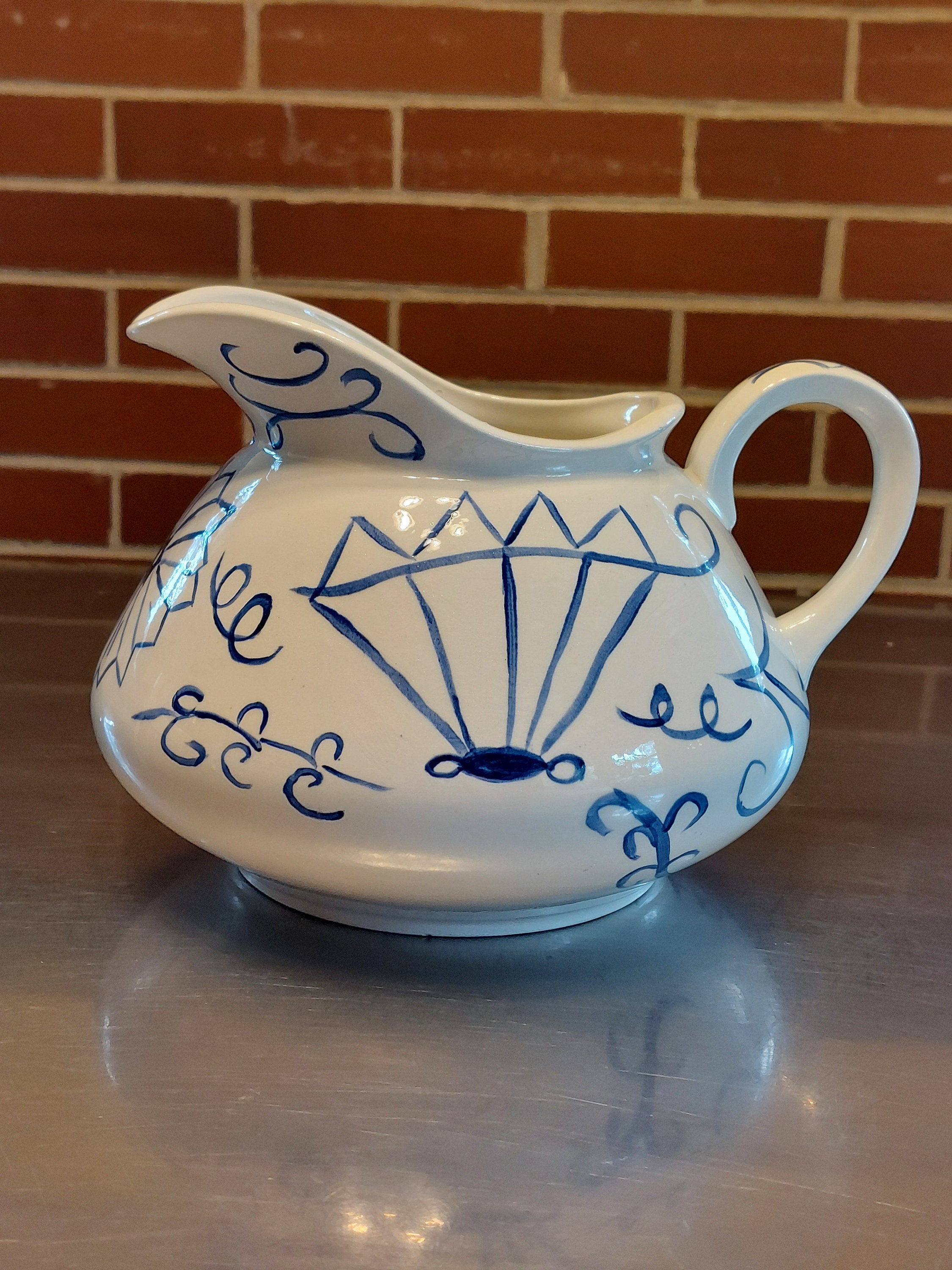 Vintage Large Blue White Hand-painted Pitcher - Etsy