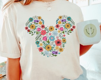 Disney Floral Mickey Head Shirt, Comfort Colors Disney Shirt, Mickey Head Shirt, Disney Mickey Shirt, Disney Family Shirt, 151186