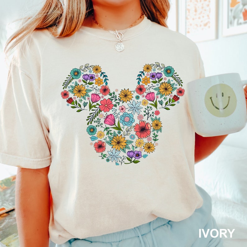 Disney Floral Mickey Head Shirt, Comfort Colors Shirt, Mickey Mouse Shirt, Disney Trip Tee, Disney Family Shirs