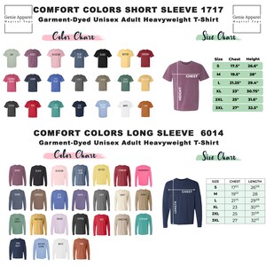 a chart of different colors and sizes of shirts