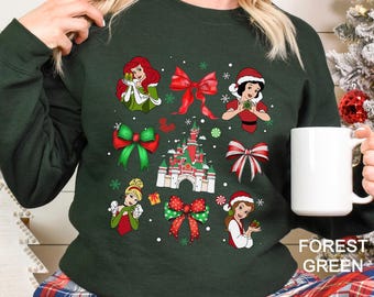 Disney Princess Coquette Bows Christmas Sweatshirt, Disney Princess Lovers Christmas Hoodie, Girly Coquette Bows Christmas Crewneck, 153766