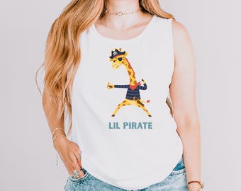 Lil Pirate Giraffe Tank Top, Cute Pirate Animal Shirt, Funny Safari Graphic Tank, Comfort Colors shirt, Racerback Tank Tops, 156450