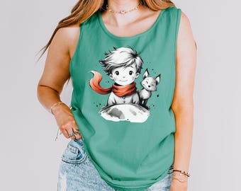 The little prince Tank Top, Whimsical Moon Graphic Shirt, Adventure Lover Summer Tank, Cute Dreamer Tee Gift, 156450