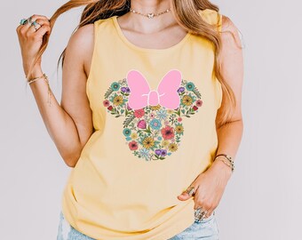 Disney Floral Minnie Head Tank Top, Comfort Colors Tank Top, Mickey Head Tank Top, Disney Mickey Tank Top, Disney Family Tank Top, 151356