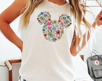 Disney Floral Mickey Head Tank Top, Comfort Colors Tank Top, Mickey Head Tank Top, Disney Mickey Tank Top, Disney Family Tank Top, 151186