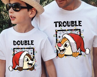 Matching Chip and Dale Double Truoble Christmas Shirt, Comfort Colors Shirt, Disney Christmas Shirt, Disney Chip and Dale Shirt,  152037