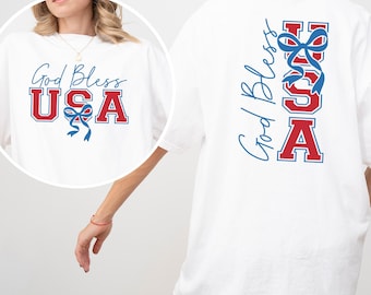 God Bless America Coquette Shirt, Comfort Colors, Coquette USA Shirt,4th July Party Shirt, Girly American Shirt, Independence Day Tee 155605