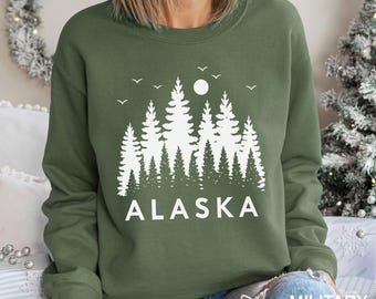 Alaska Sweatshirt, State of Alaska, Forest Crewneck, Pine Nature Outdoors Alaska Trip Shirt