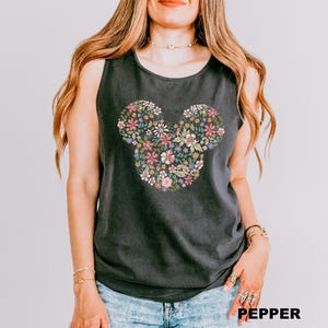 Disney Floral Mickey Head Tank Top, Comfort Colors Tank Top, Mickey Head Tank Top, Disney Mickey Tank Top, Disney Family Tank Top, 151187