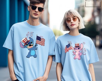 Disney Stitch and Angel  4th of July Shirt, Comfort Colors Disney Stitch Shirt, Disney Stitch Shirt, Disney 4th of July Shirt,  151421