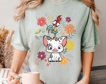 Floral Pua And Hei Hei Shirt, Comfort Colors Shirt, Disney Moana Shirt, Disney Trip Tee, Cute Birthday Gift, Disney Moana Shirts 152365