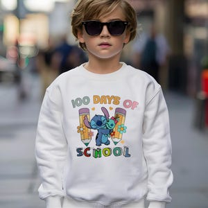 Disney Stitch 100 Days of School Sweatshirt, Cute Stitch School Hoodie, Kids Disney Shirts, 100th Day Of School Crewneck, 152452
