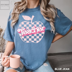 Distressed Checkered Apple Teacher Shirt, Comfort Colors Shirt,  First Day of School Shirt, Back To School Shirt, Cute Teacher Shirt, 151768