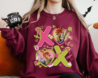 Disney Valentine XOXO Zootopia Sweatshirt, Nick Wilde Judy Hopps Hoodie, Zootopia 2 Valentines Hoodie, Cute Fox Bunny Couple Crewneck 154535
