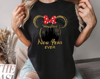 Custom Mickey Minnie Happiest New Year Ever Shirt, Comfort Colors, Disney New Year Shirt, New Year's Disney Crew Faux Glitter Shirt, 154081
