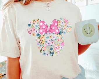 Disney Flower Mickey Minnie Shirt, Comfort Colors Shirt, Disney Garden Festival Shirt, Mickey Minnie Head Shirt, Floral Disney Shirt 152835