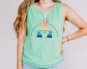 Colorful Disney Castle Tank Top, Comfort Colors Tank Top, Disney Trip Tank Top for Families, Disney Castle Tees, Disney Family Shirts 153284
