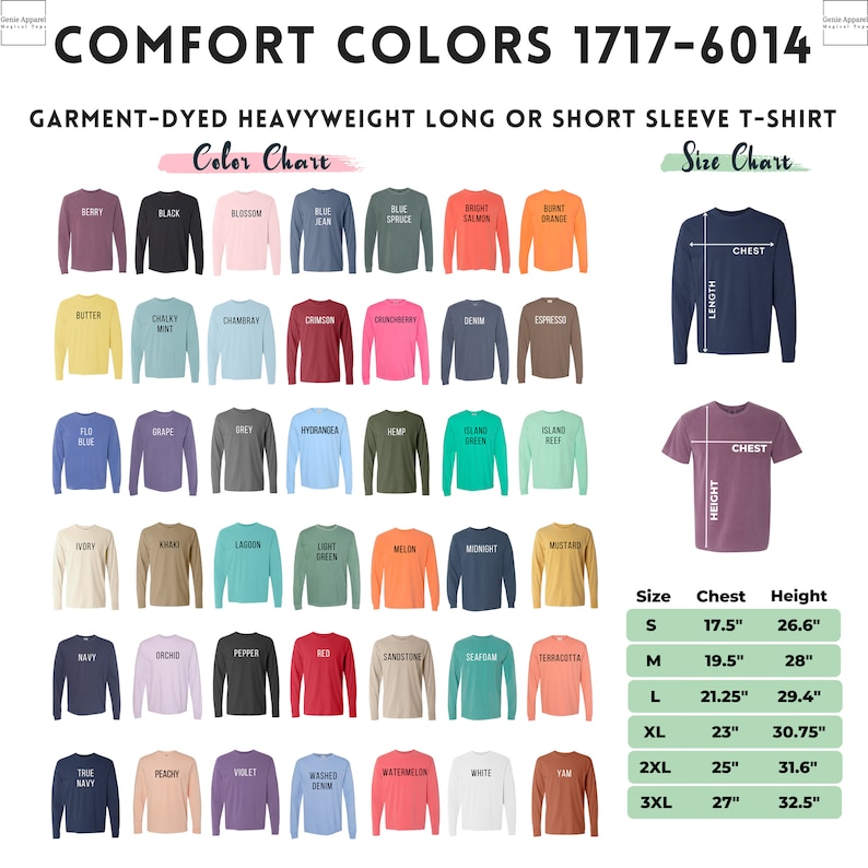 a chart showing the different colors of shirts