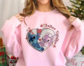 Stitch And Angel Valentine Shirt, Disney Valentines Day, Disney Couple Shirt, Disney Valentine Shirt, Comfort Colors Shirt, 150717
