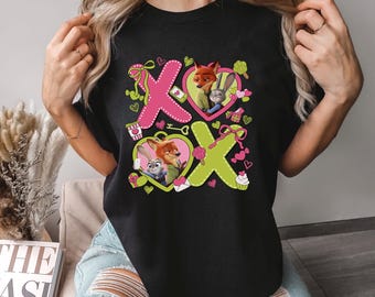 Valentine XOXO Zootopia Shirt, Comfort Colors, Nick Wilde Judy Hopps Shirt,Zootopia 2 Love Shirt, Cute Fox Bunny Couple Valentine Tee 154535
