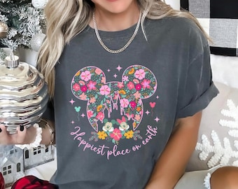 Mickey Minnie Happiest Place On Earth Shirt, Comfort Colors, Disney Magical Castle Shirt, Floral Disney Shirt, Disney Castle Shirt 153027